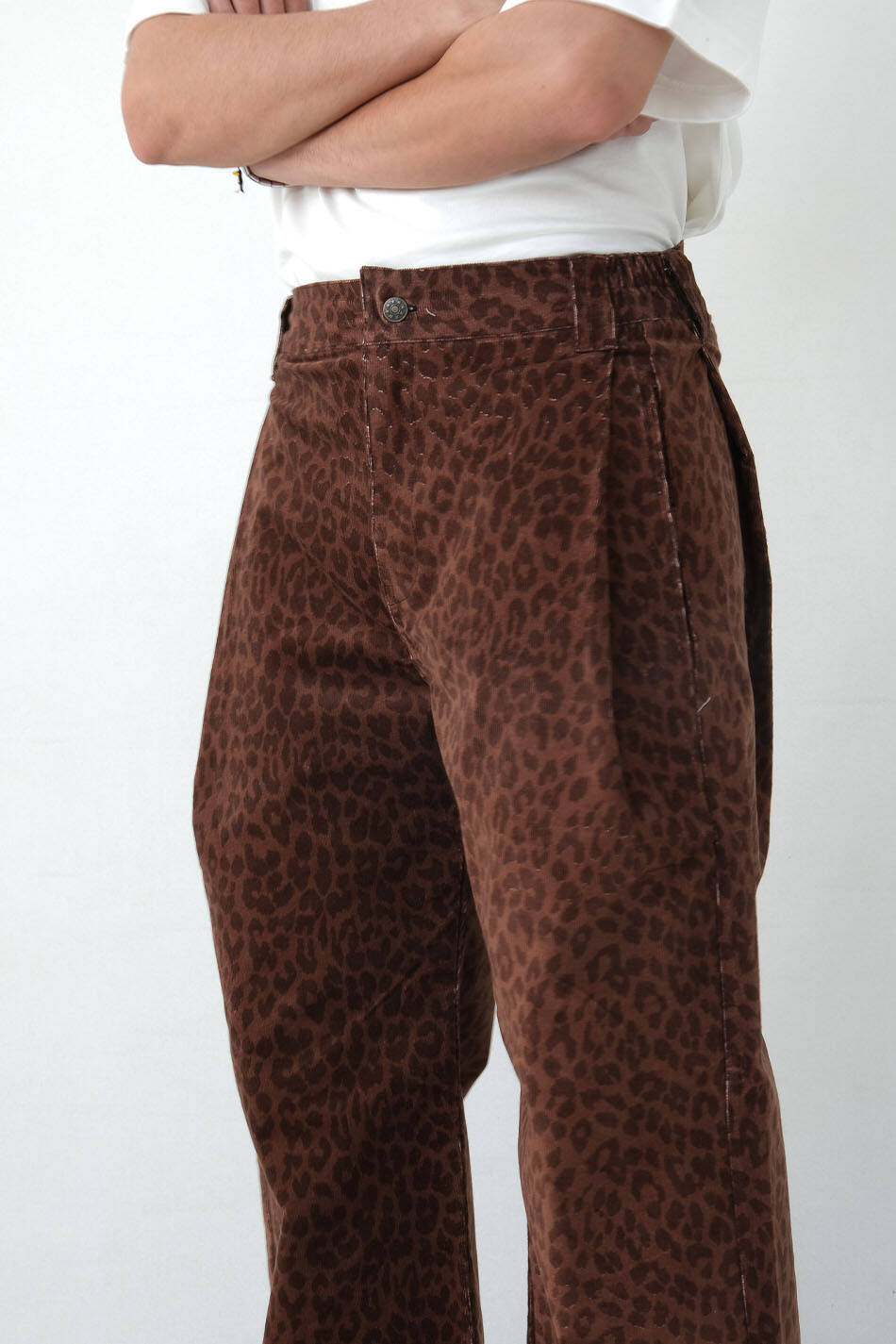 Leopar Çift Pileli Baggy Kadife Pantolon - 5