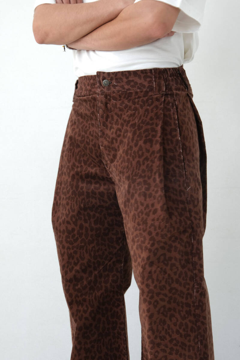 Leopar Çift Pileli Baggy Kadife Pantolon - 5