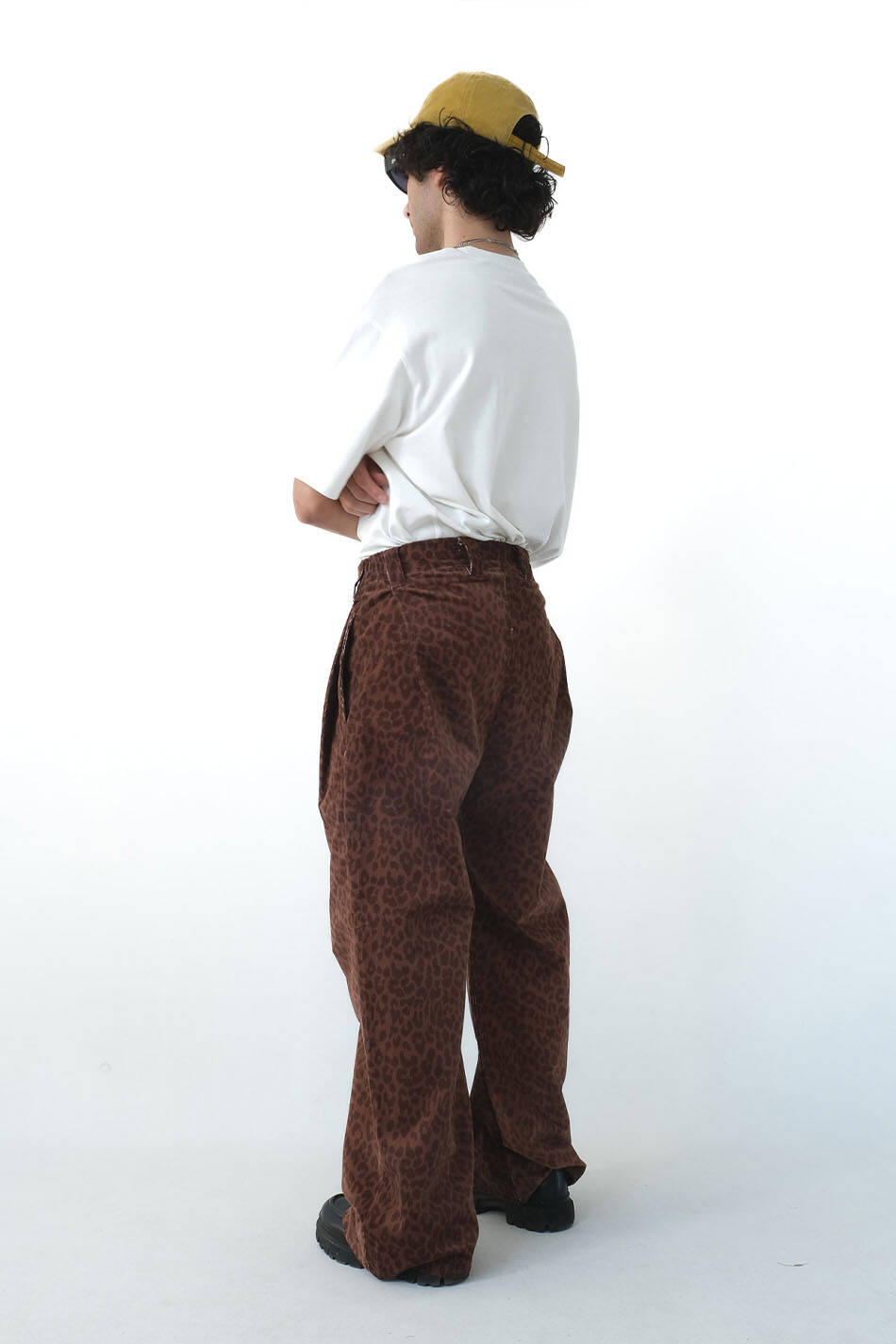Leopar Çift Pileli Baggy Kadife Pantolon - 4