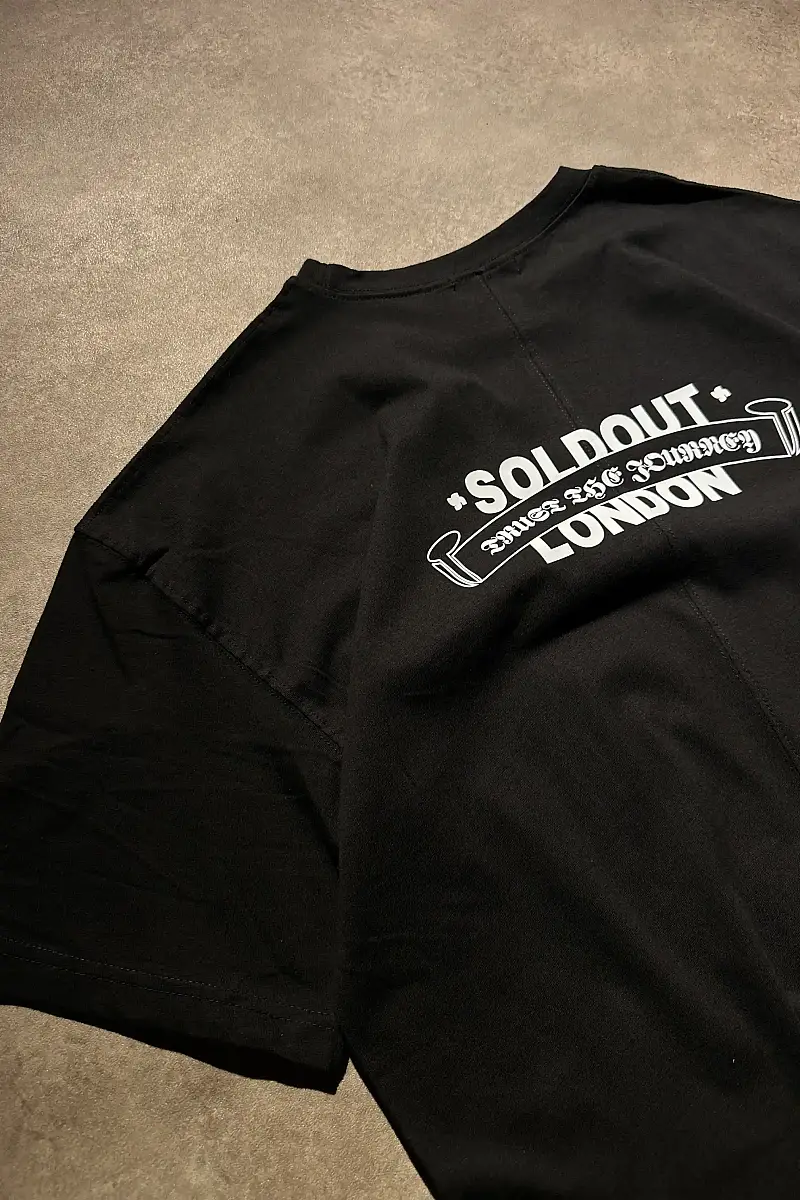 London Club Ortadan Dikişli Oversize Baskılı Siyah Tişört - 6