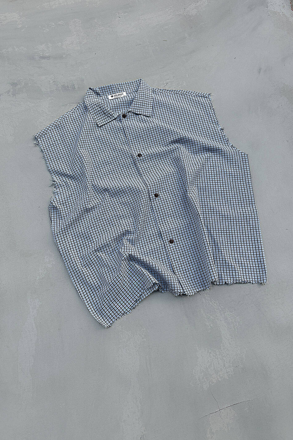 Mavi Ekoseli Distressed Kolsuz Boxy Fit Gömlek · 5