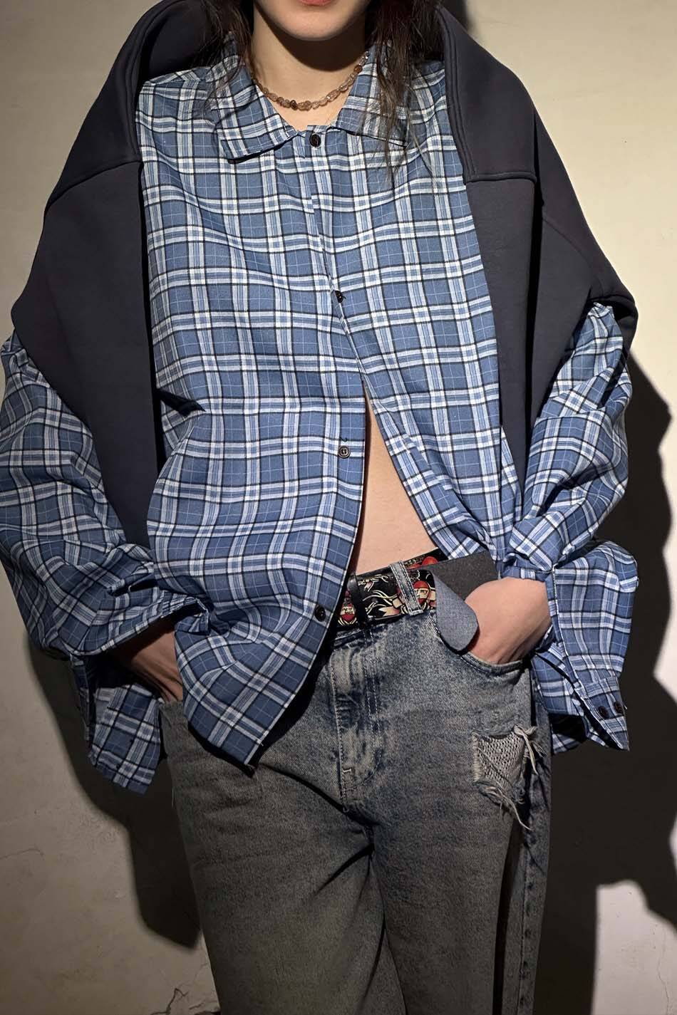 Mavi Ekoseli Oversize Gömlek · 5