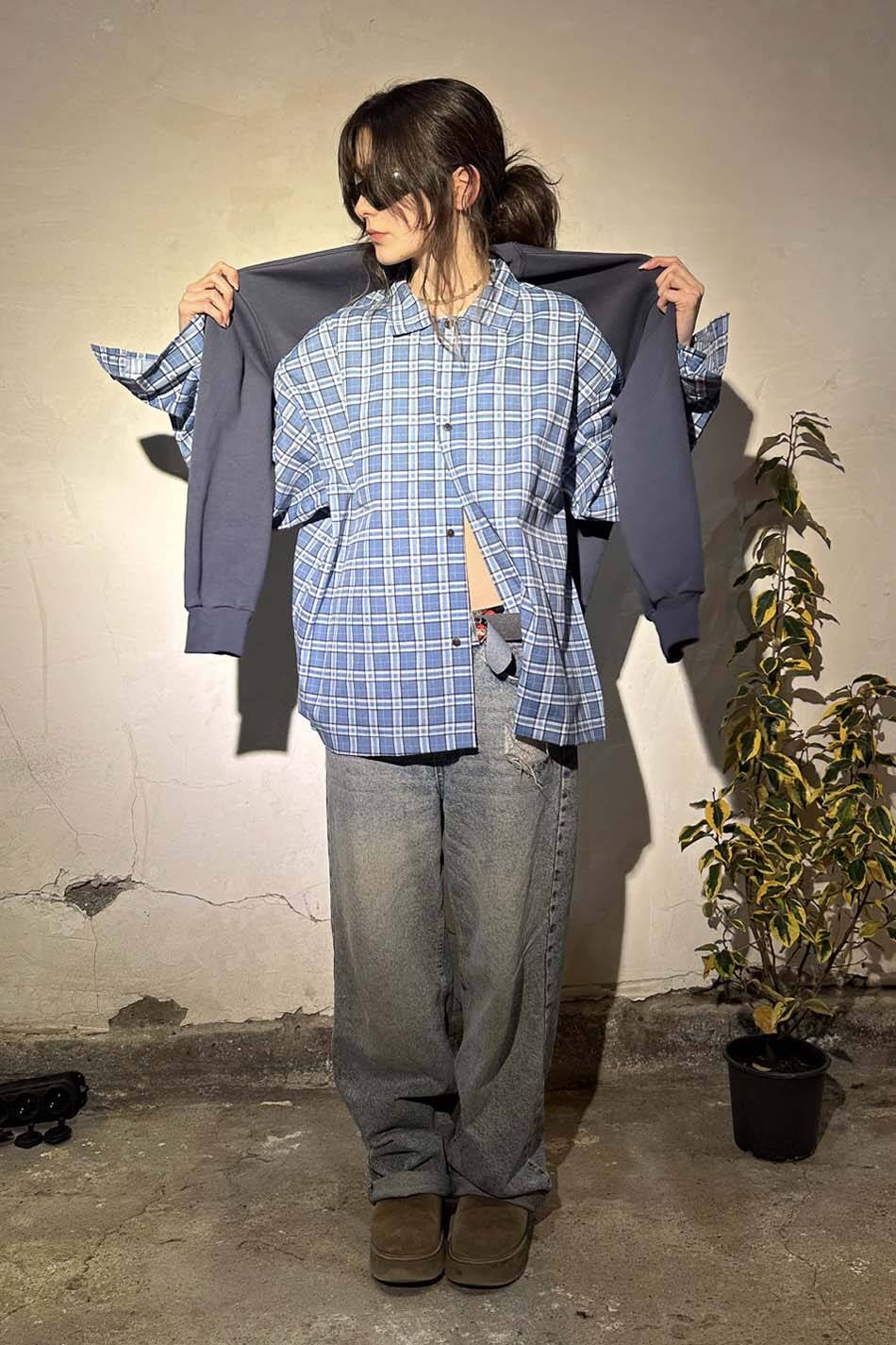 Mavi Ekoseli Oversize Gömlek · 4