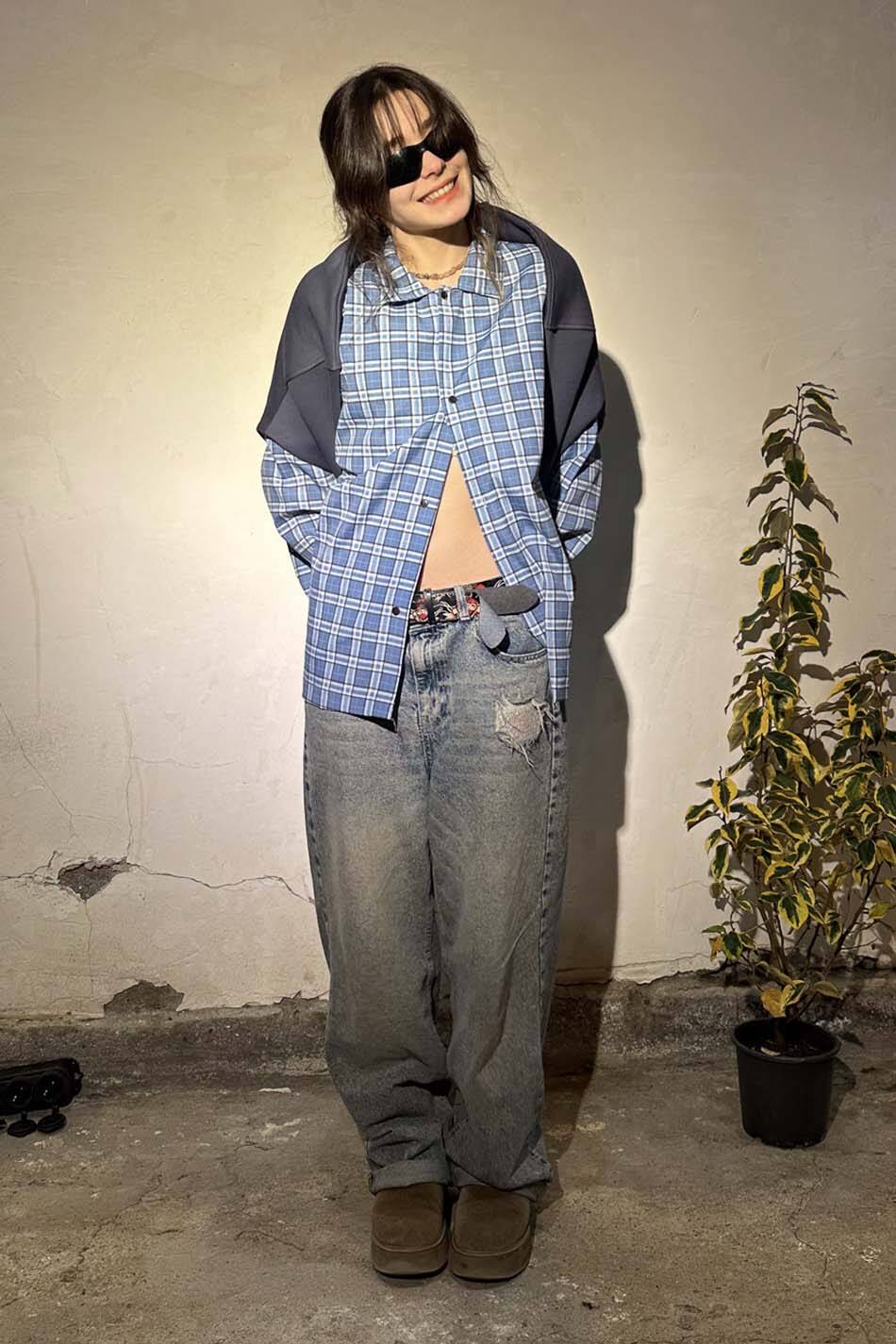 Mavi Ekoseli Oversize Gömlek · 6
