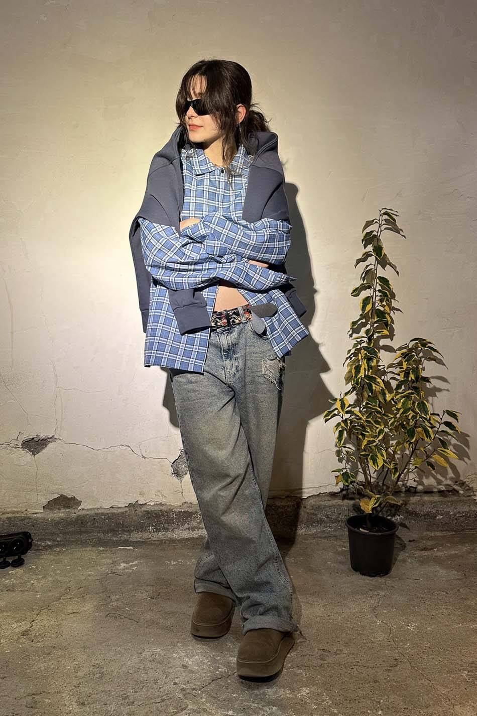 Mavi Ekoseli Oversize Gömlek · 7
