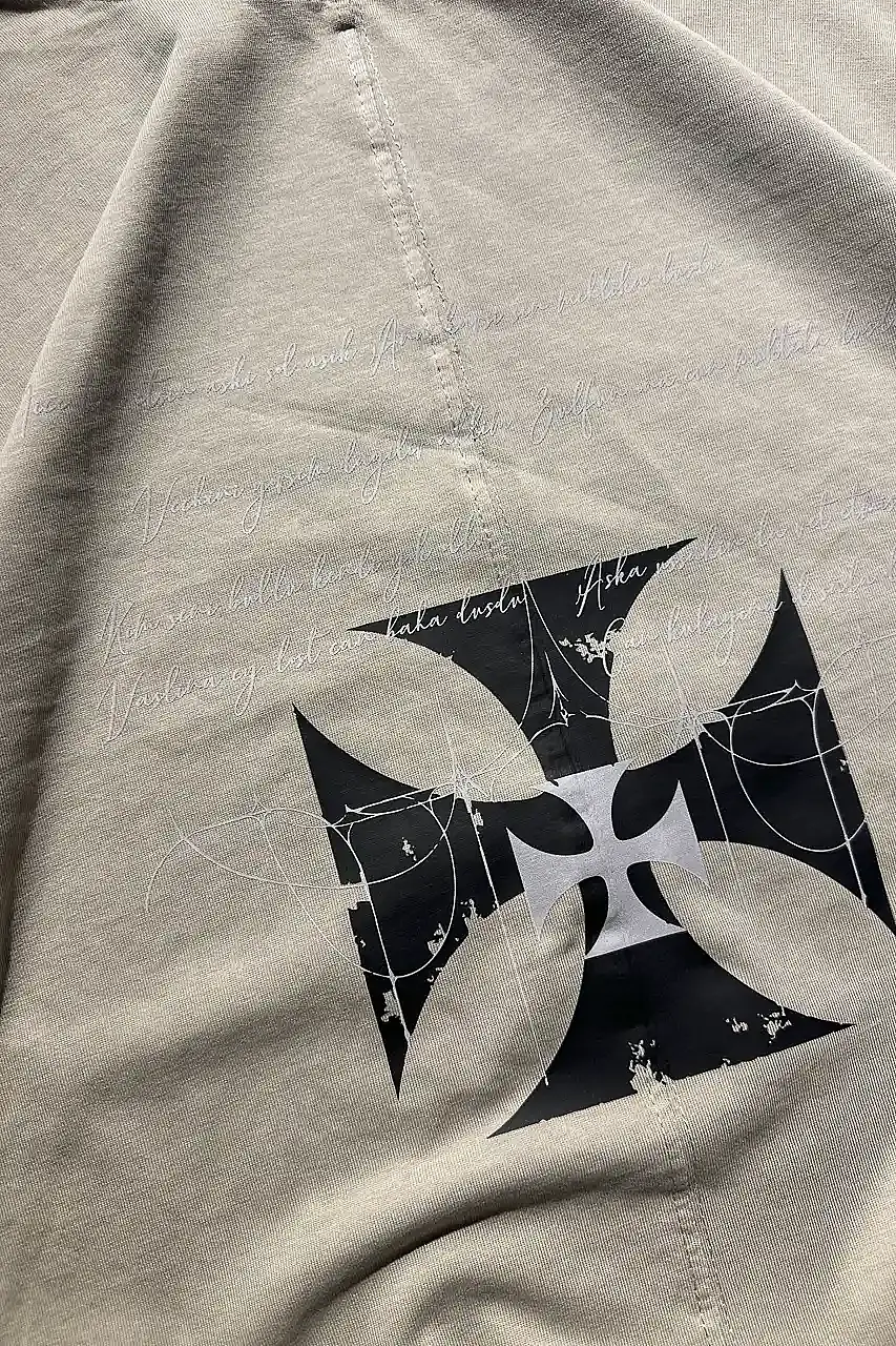 Midnight Verse Graphite Taş Rengi Ortadan Dikişli Oversize Tişört - 2