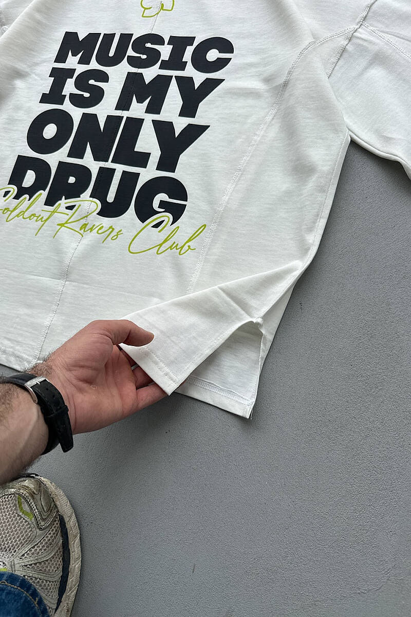 Music is Only My Drug Heavyweight Oversize Beyaz Tişört - 7