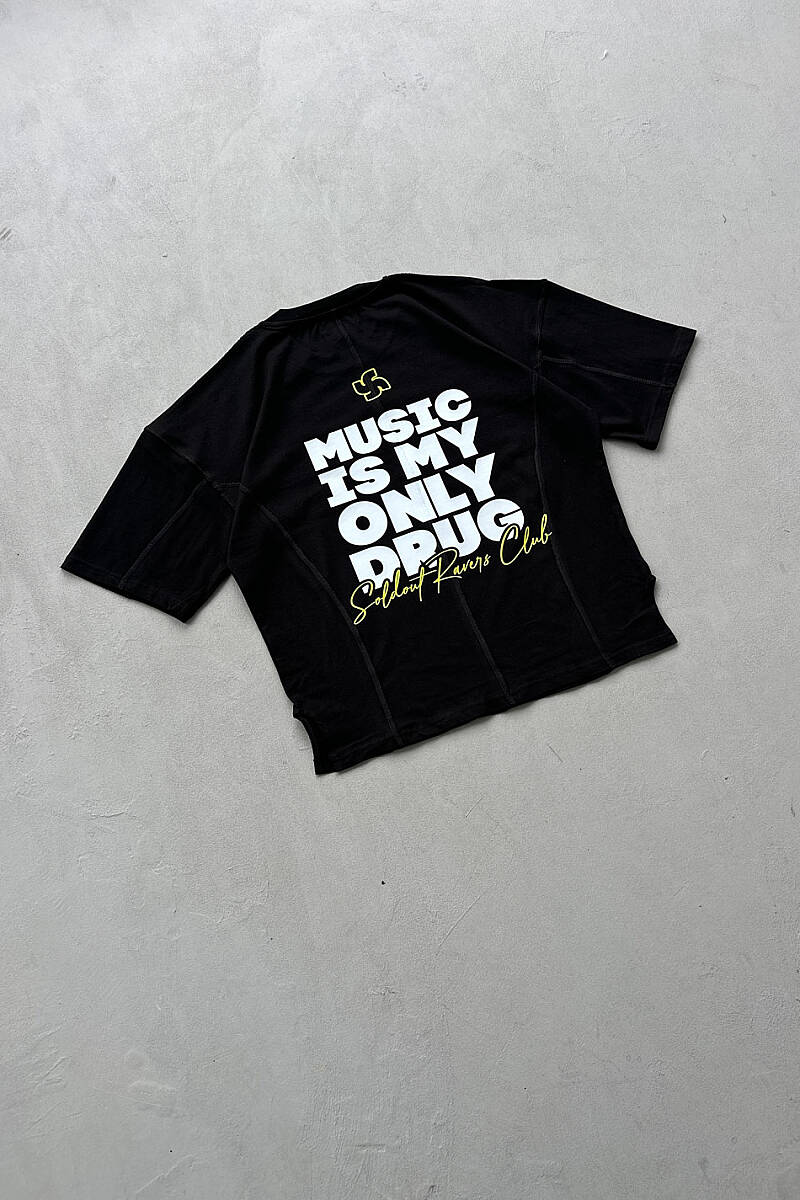 Music is Only My Drug Heavyweight Oversize Siyah Tişört - 3