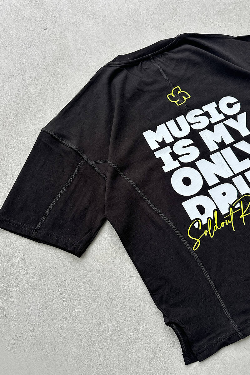 Music is Only My Drug Heavyweight Oversize Siyah Tişört - 4