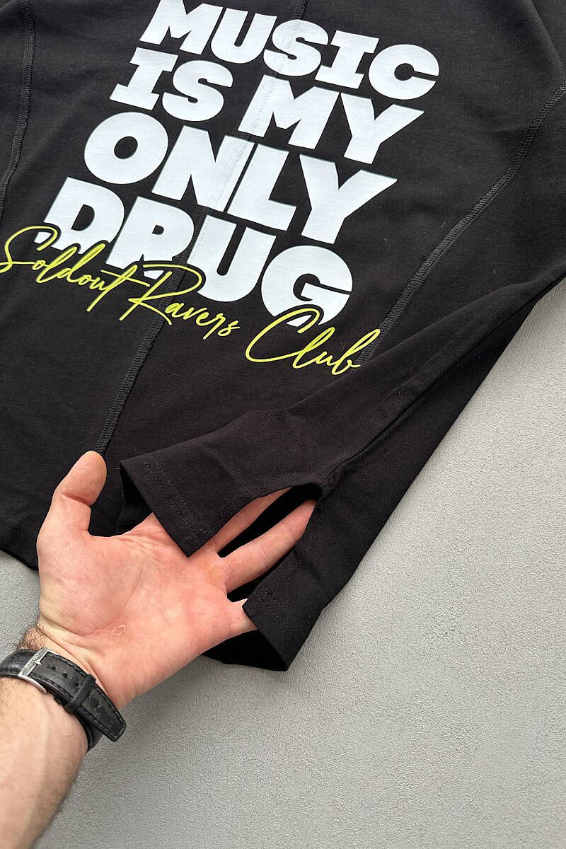 Music is Only My Drug Heavyweight Oversize Siyah Tişört - 5