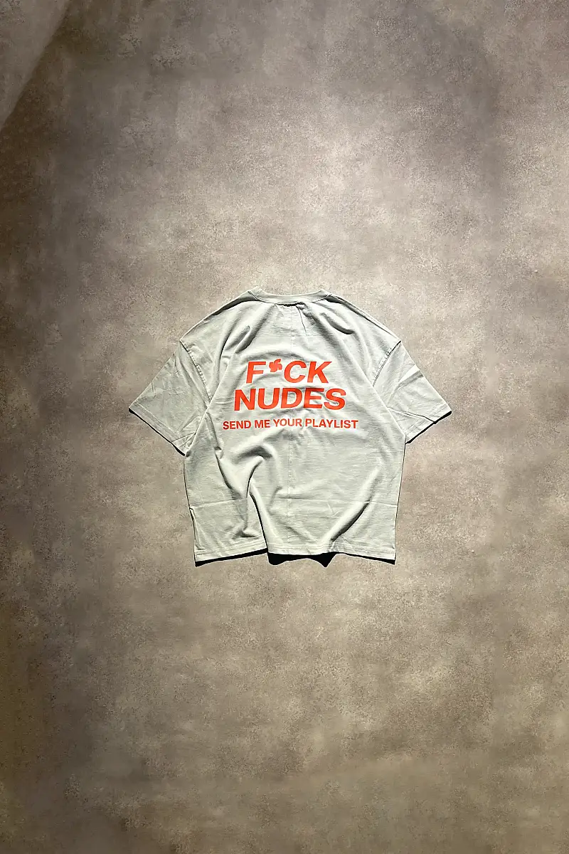 Nudes Ghost Sage Ortadan Dikişli Oversize Gri Tişört - 1