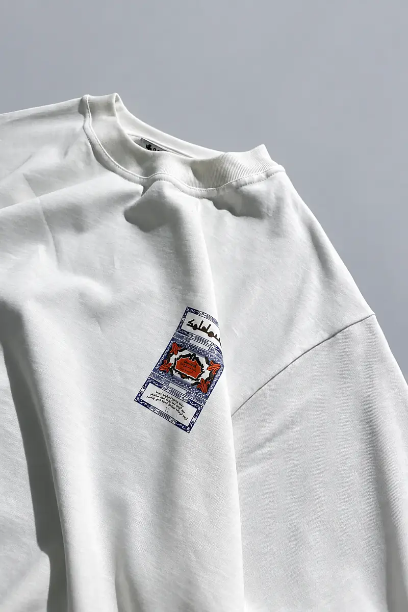 Önü Arap Çarşaf Baskılı Kırık Beyaz Long Sleeve - 3