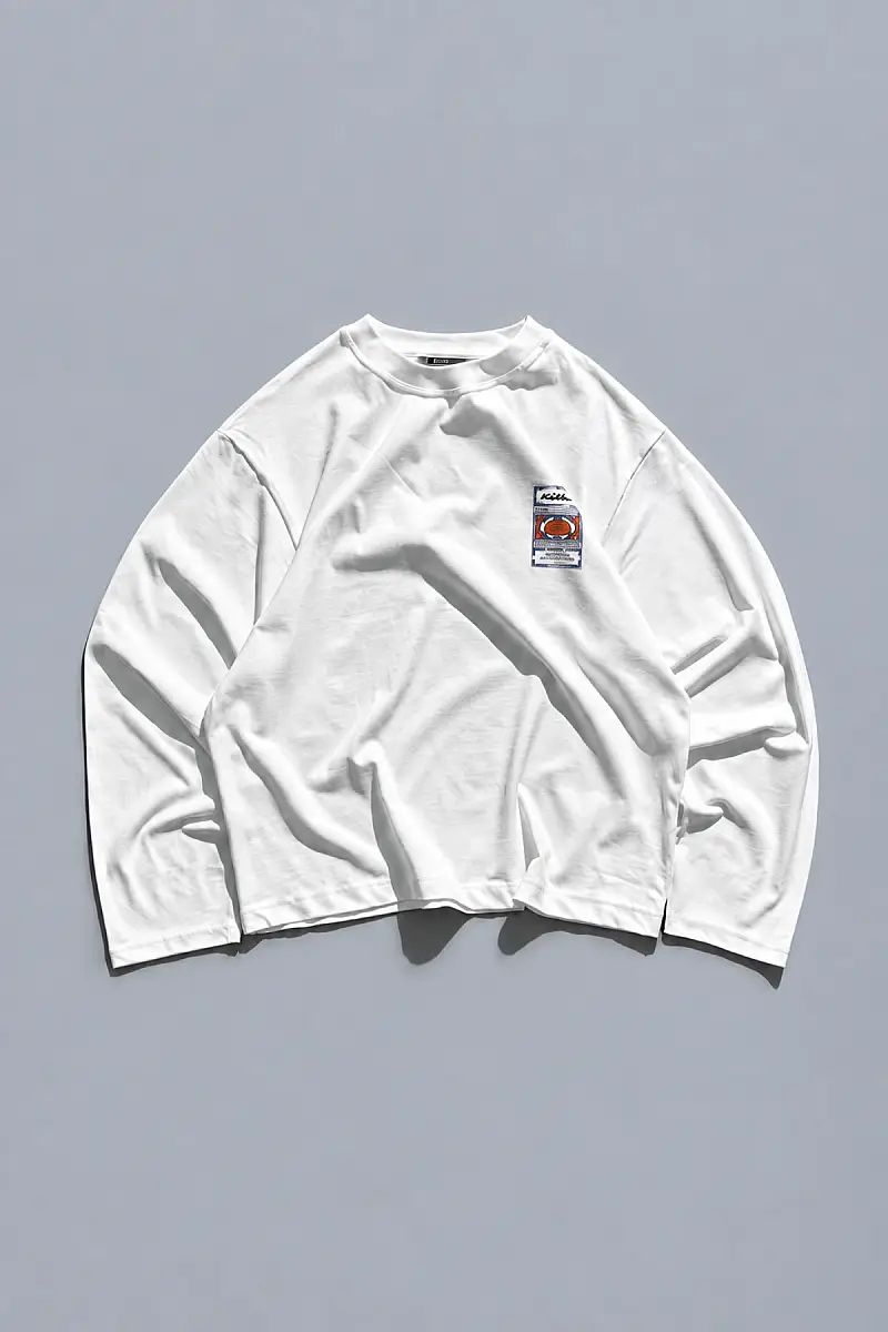 Önü Arap Çarşaf Baskılı Kırık Beyaz Long Sleeve