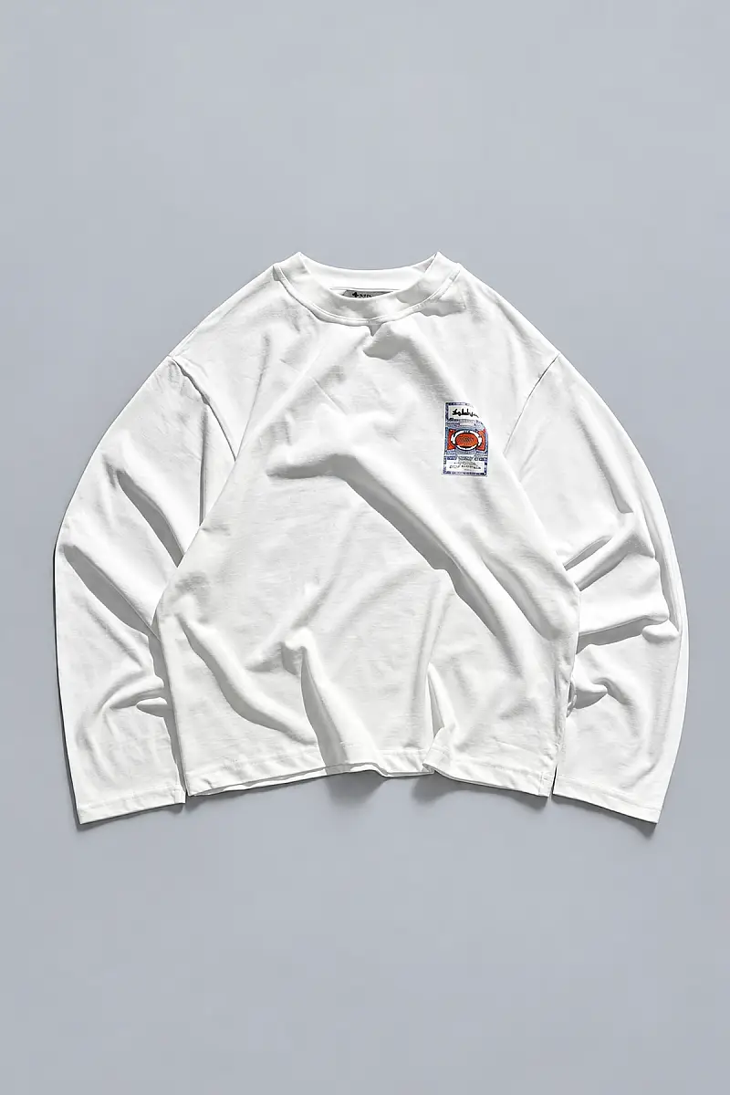 Önü Arap Çarşaf Baskılı Kırık Beyaz Long Sleeve - 1