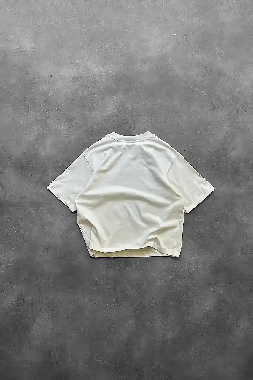 Önü Arap Çarşaf Baskılı Oversize Beyaz Tişört - 4