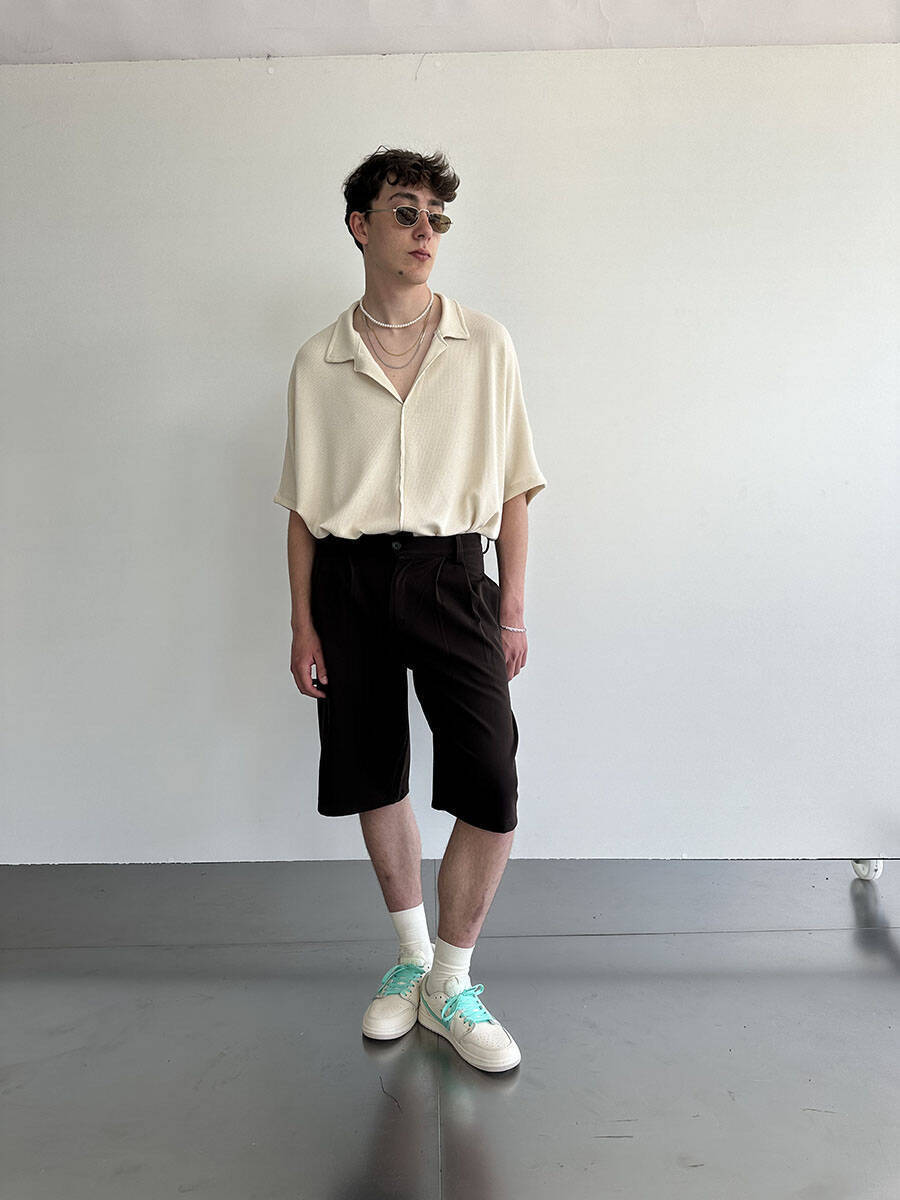 Oversize Bermuda Pileli Acı Kahve Kumaş Şort - 13
