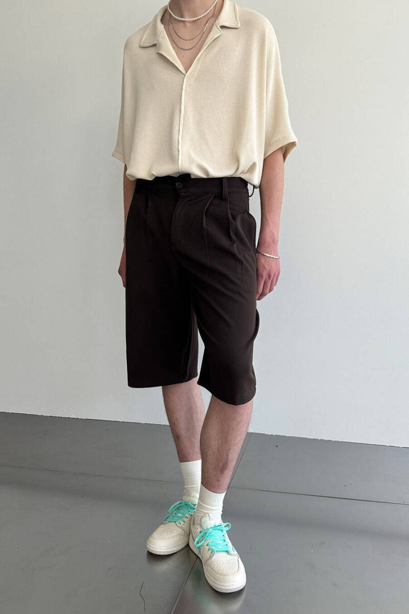 Oversize Bermuda Pileli Siyah Kumaş Şort - 2