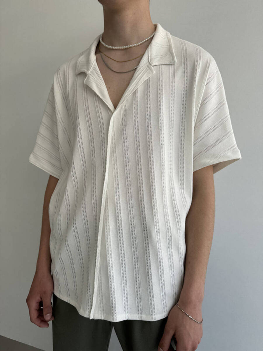 Oversize Yarasa Kesim Triko Beyaz Düğmesiz Gömlek - 2
