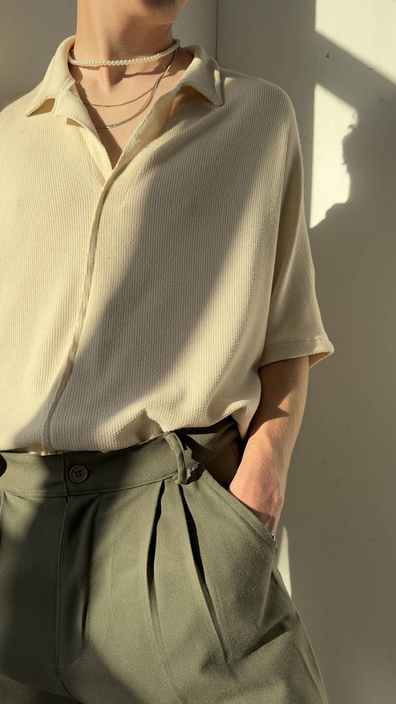 Oversize Yarasa Kesim Triko Krem Düğmesiz Gömlek · 3
