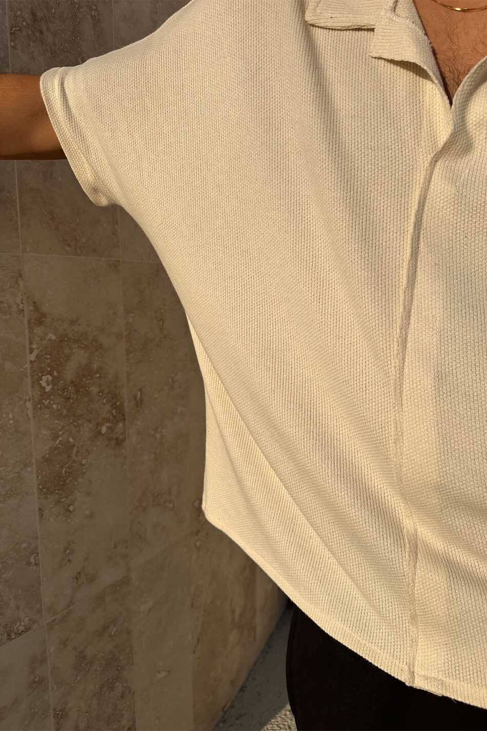 Oversize Yarasa Kesim Triko Krem Düğmesiz Gömlek · 5