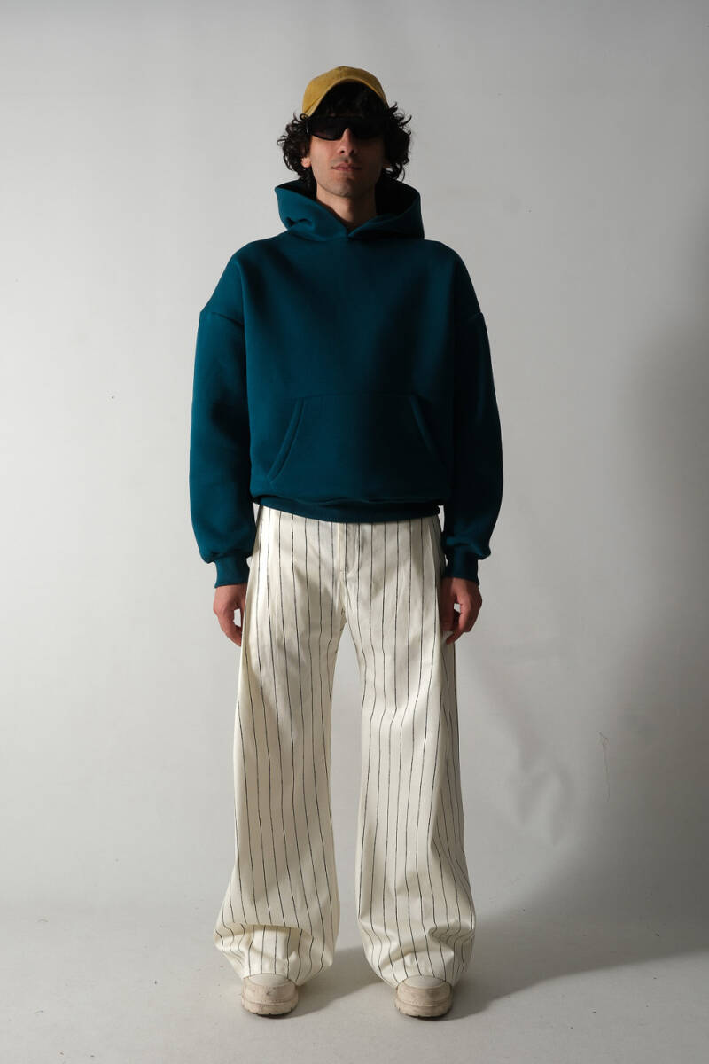 Petrol Mavi Oversize Boxy Fit Hoodie - 3