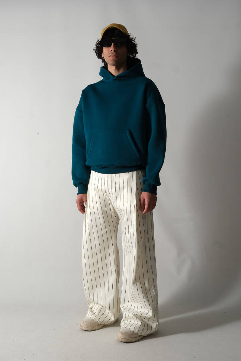 Petrol Mavi Oversize Boxy Fit Hoodie - 5