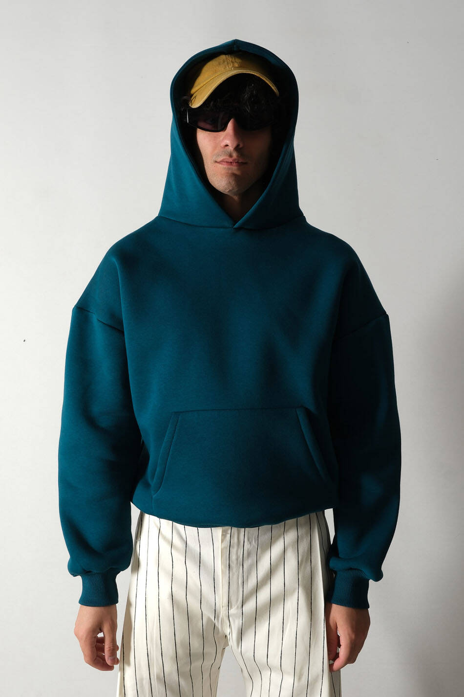 Petrol Mavi Oversize Boxy Fit Hoodie - 1