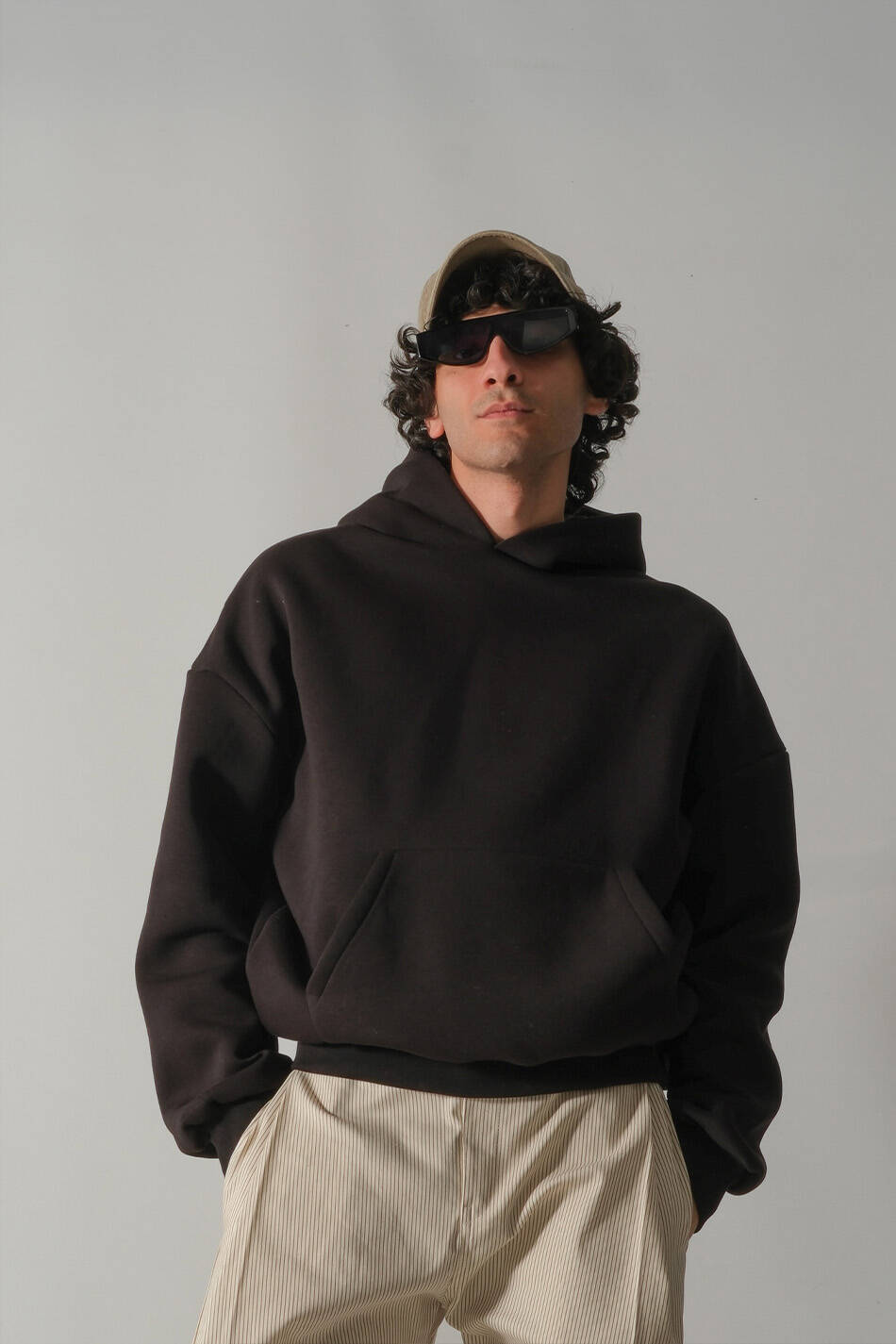 Siyah Oversize Boxy Fit Hoodie - 1