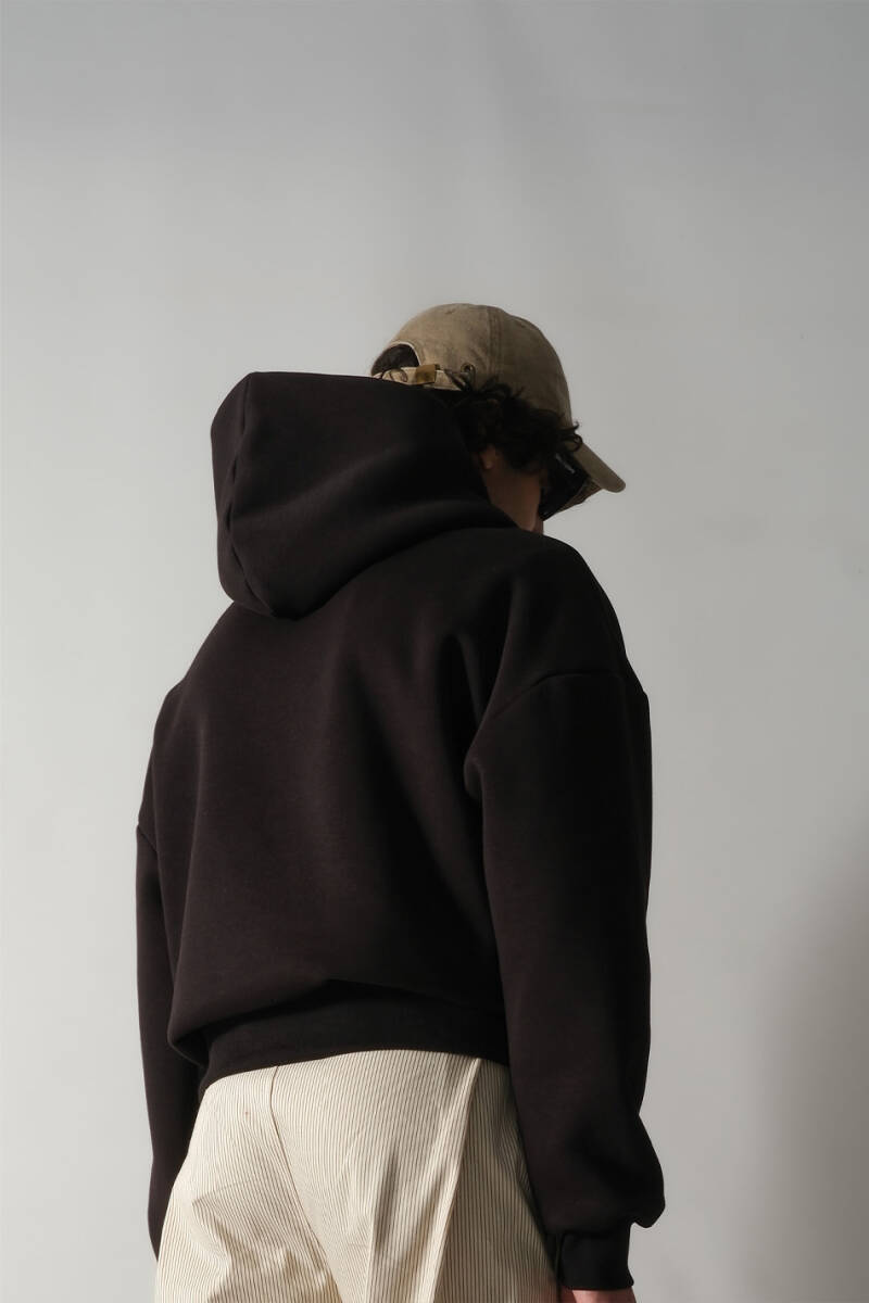 Siyah Oversize Boxy Fit Hoodie - 3