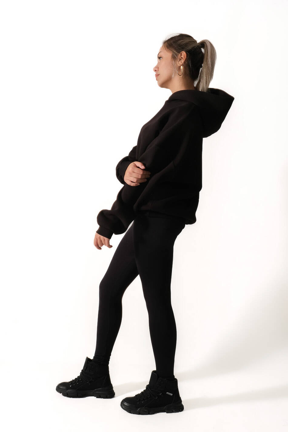 Siyah Oversize Boxy Fit Hoodie - 9