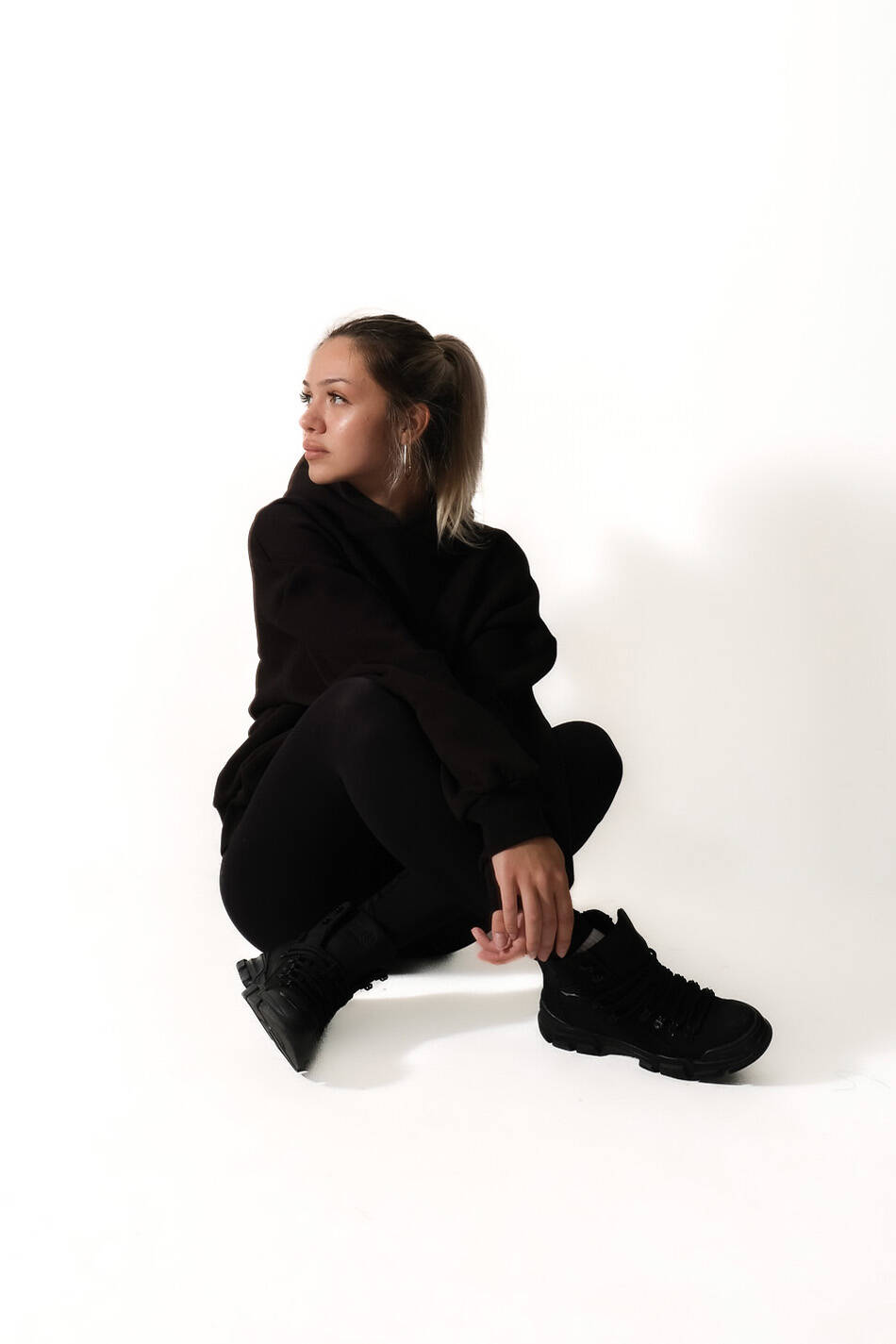 Siyah Oversize Boxy Fit Hoodie - 8