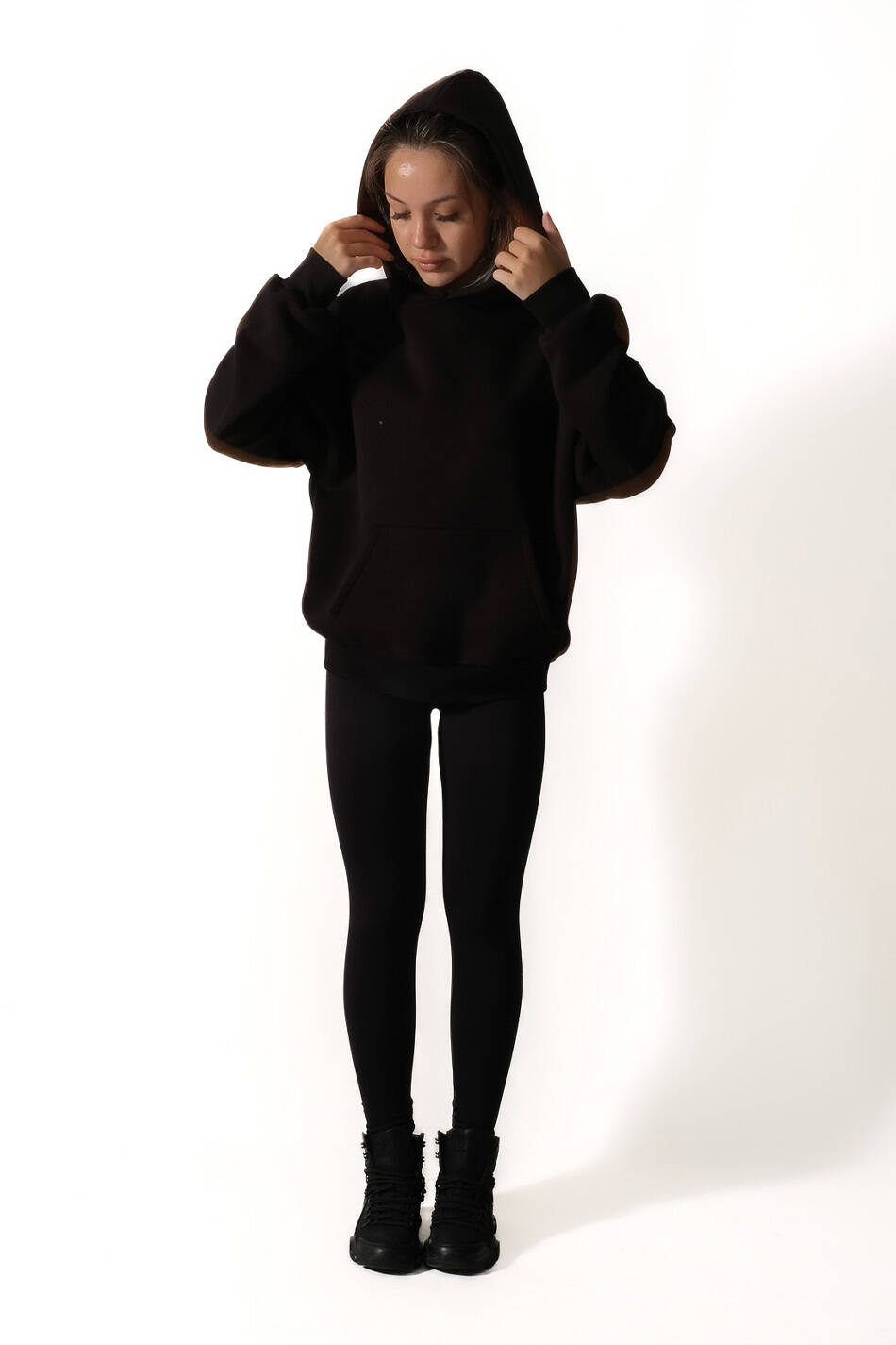 Siyah Oversize Boxy Fit Hoodie - 7