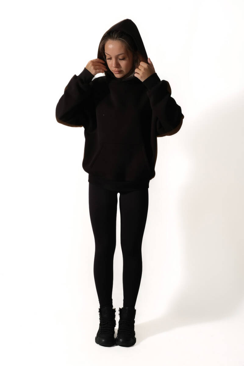 Siyah Oversize Boxy Fit Hoodie - 7
