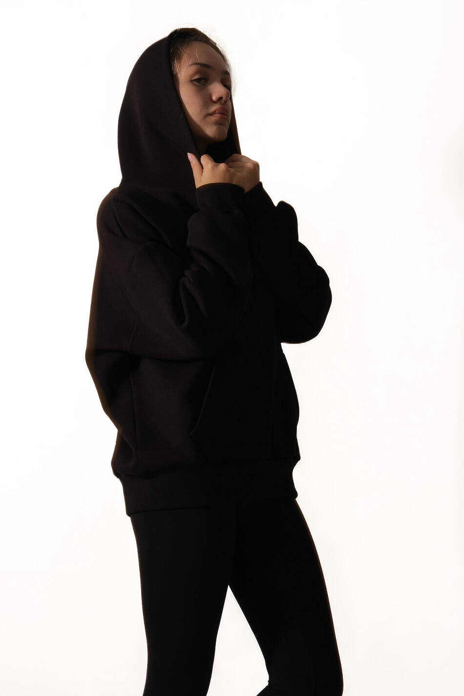 Siyah Oversize Boxy Fit Hoodie - 10