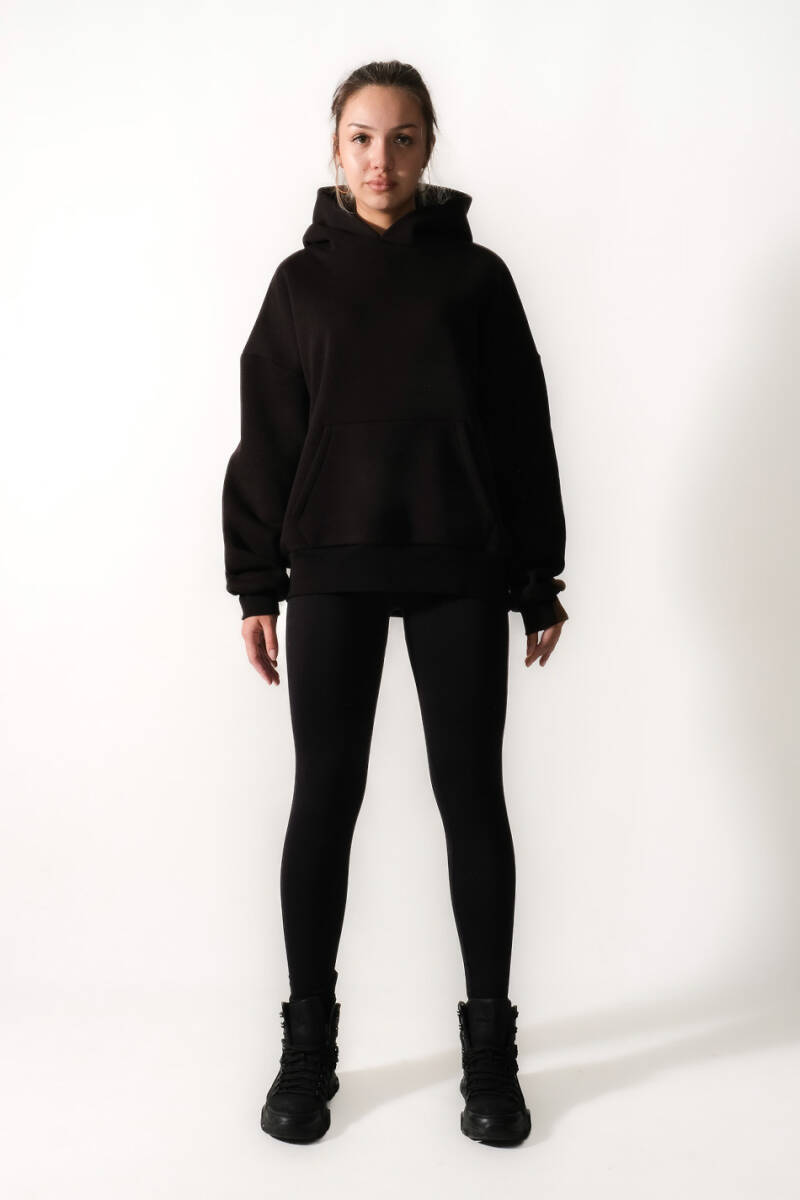 Siyah Oversize Boxy Fit Hoodie - 6