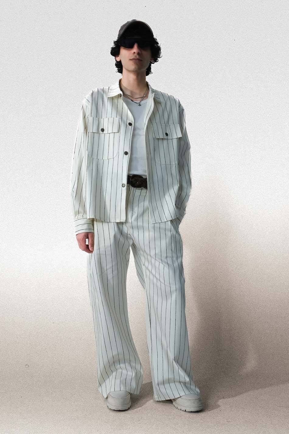 Siyah Çizgili Ekru Oversize Ceket (1)