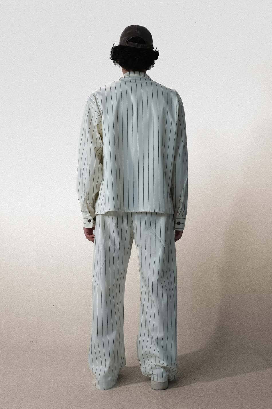 Siyah Çizgili Ekru Oversize Ceket - 5