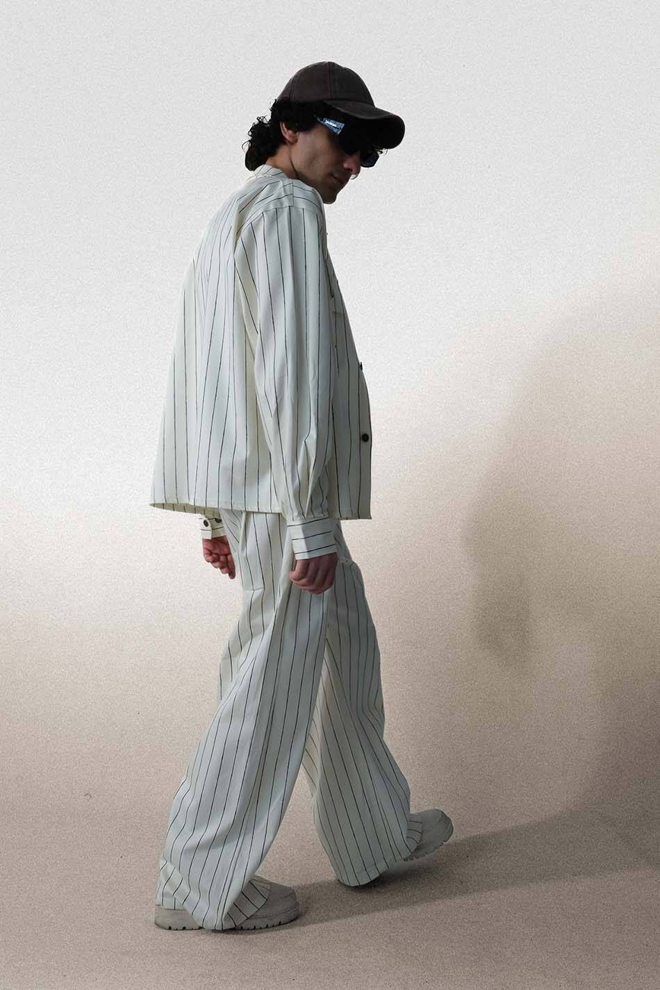Siyah Çizgili Ekru Oversize Ceket - 6