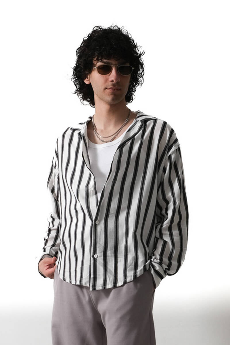 Siyah Çizgili Essential Oversize Gömlek