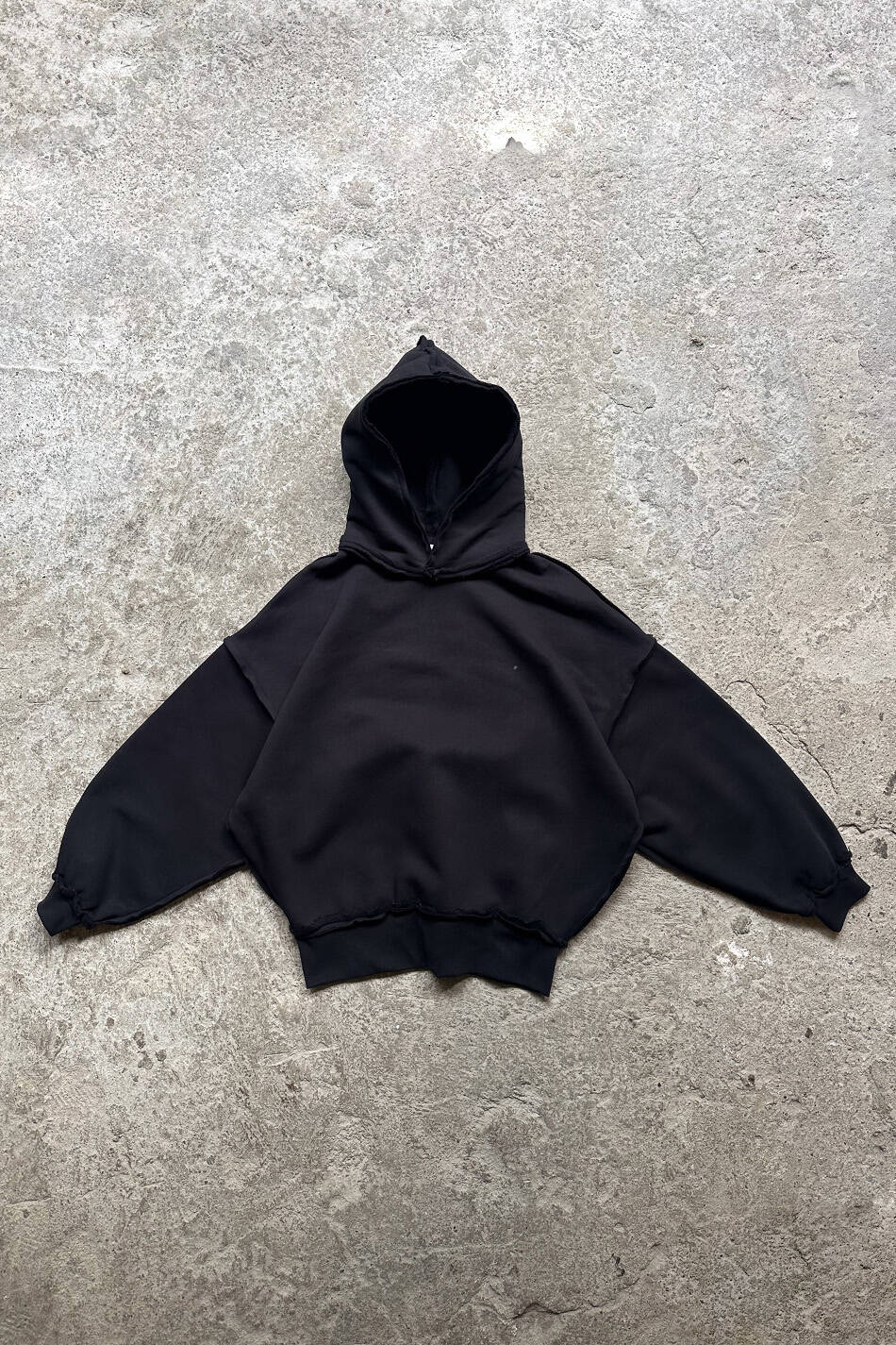 Siyah Heavyweight (550GSM) Pis Dikiş Detaylı Extra Oversize Boxy Fit Hoodie