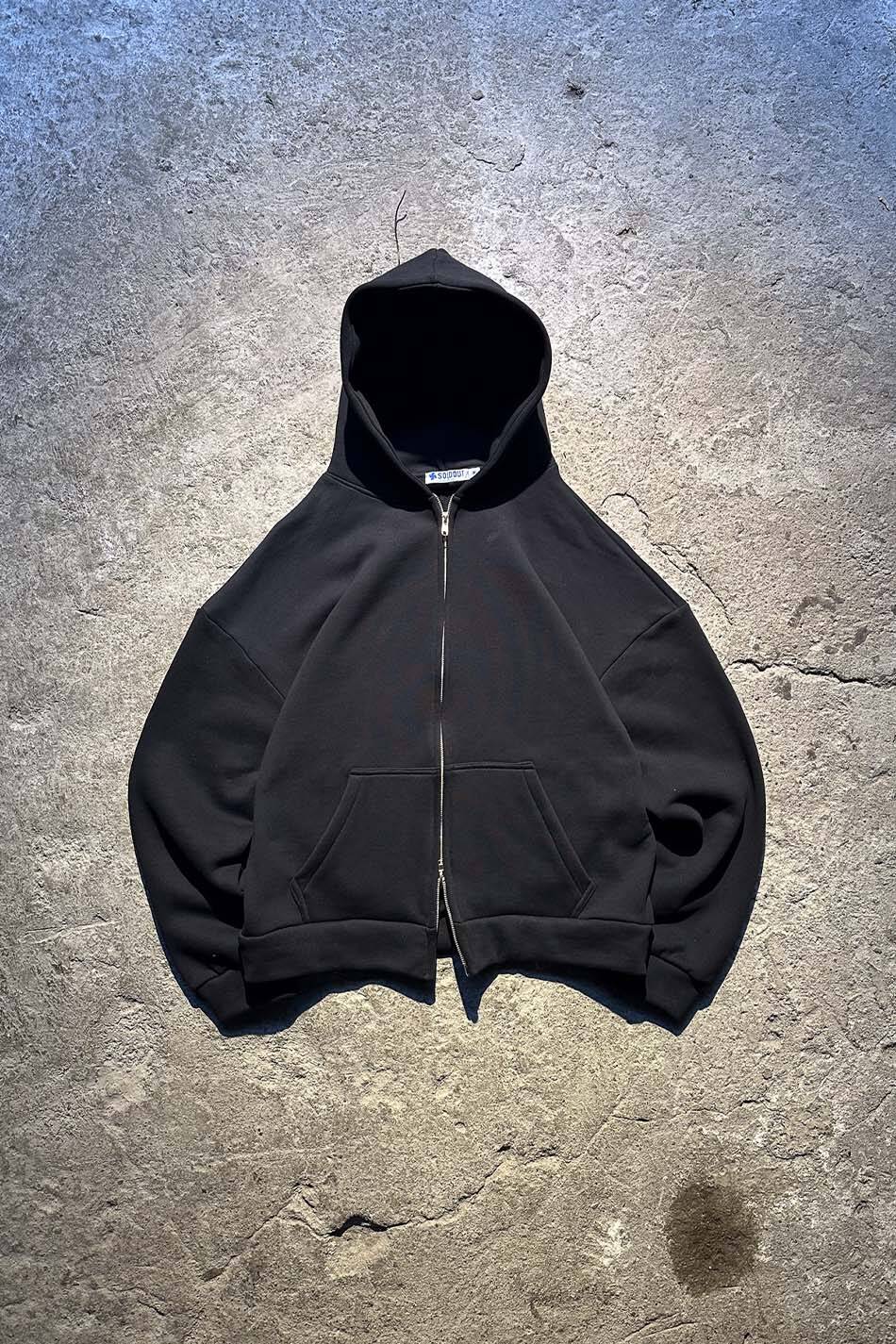 Siyah Heavyweight (550GSM) Oversize Boxy Fit Zip Hoodie V2