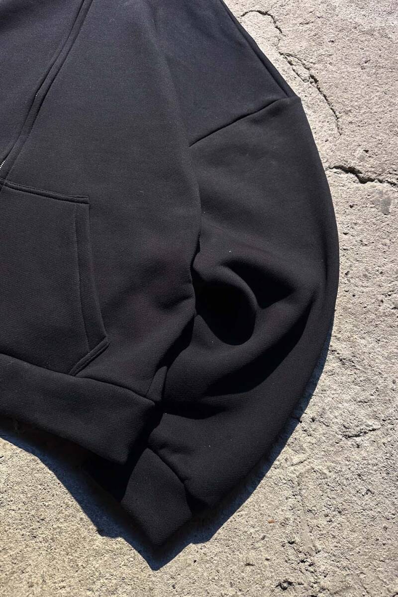 Siyah Heavyweight (550GSM) Oversize Boxy Fit Zip Hoodie V2 - 14