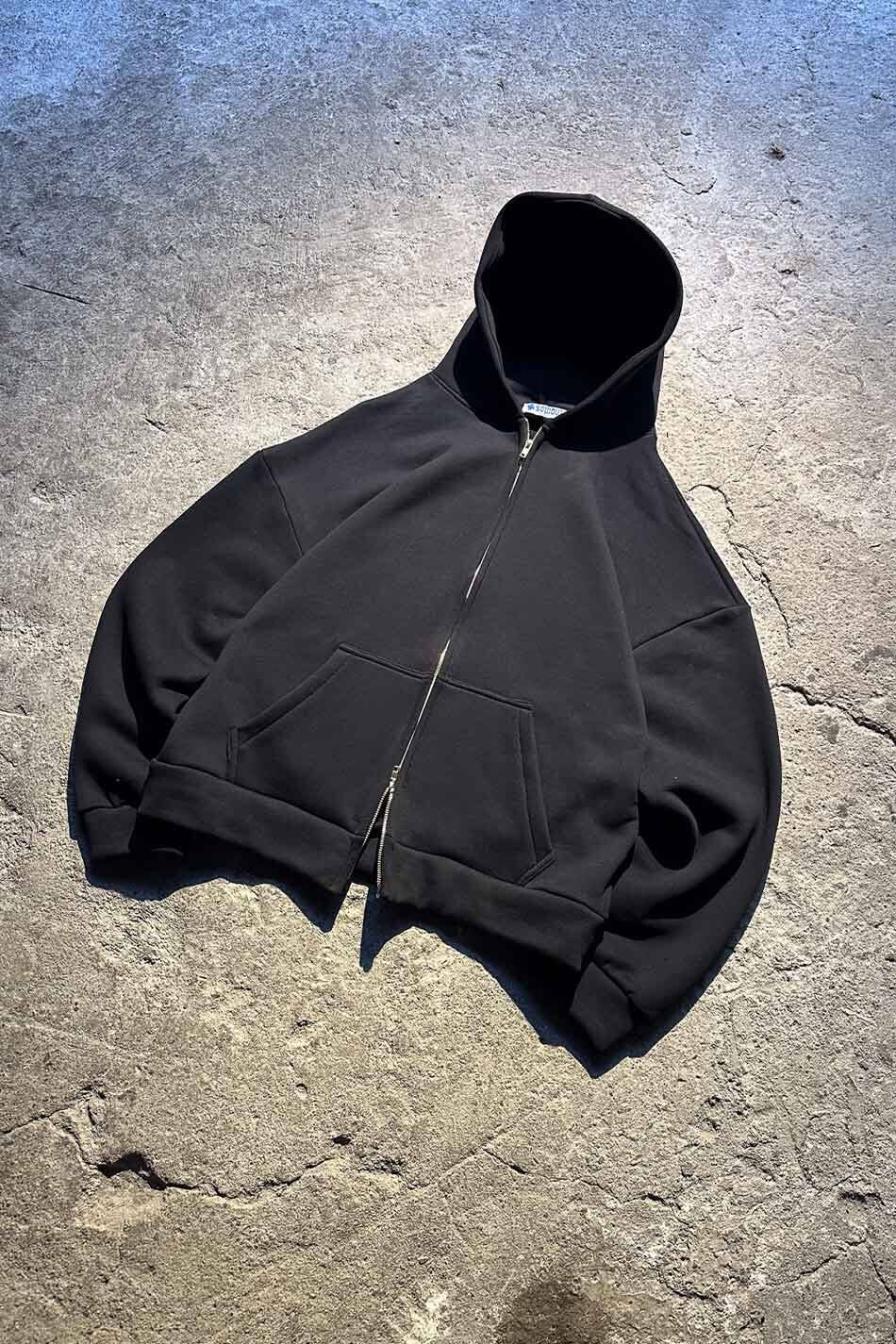 Siyah Heavyweight (550GSM) Oversize Boxy Fit Zip Hoodie V2 - 12
