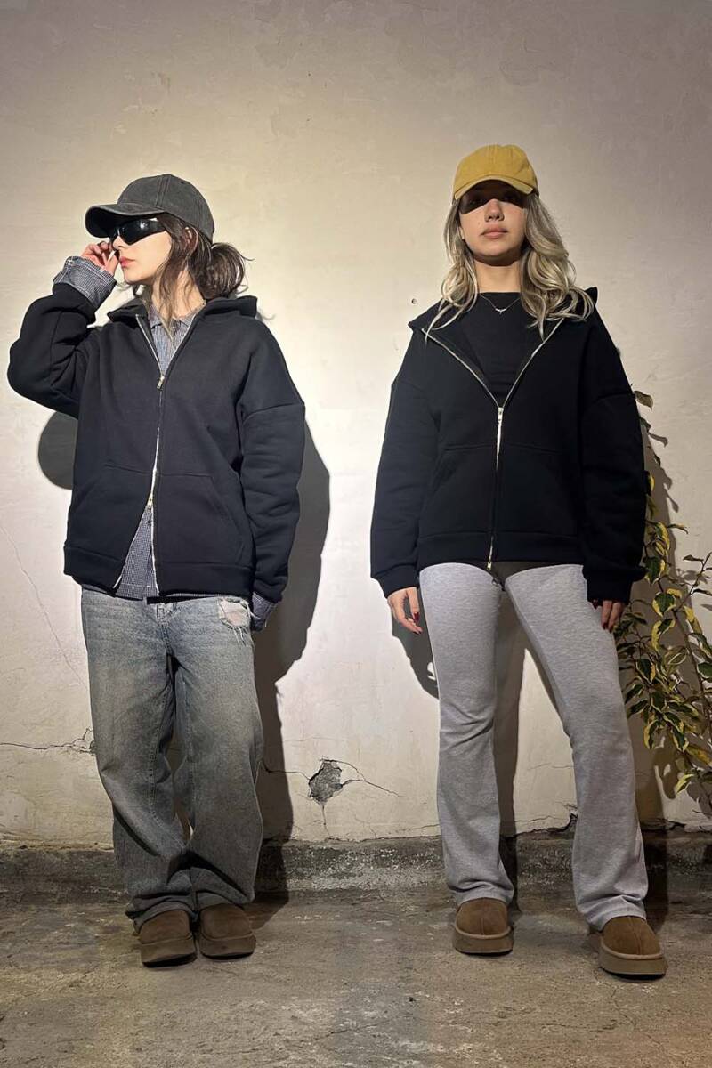 Siyah Heavyweight (550GSM) Oversize Boxy Fit Zip Hoodie V2 - 10
