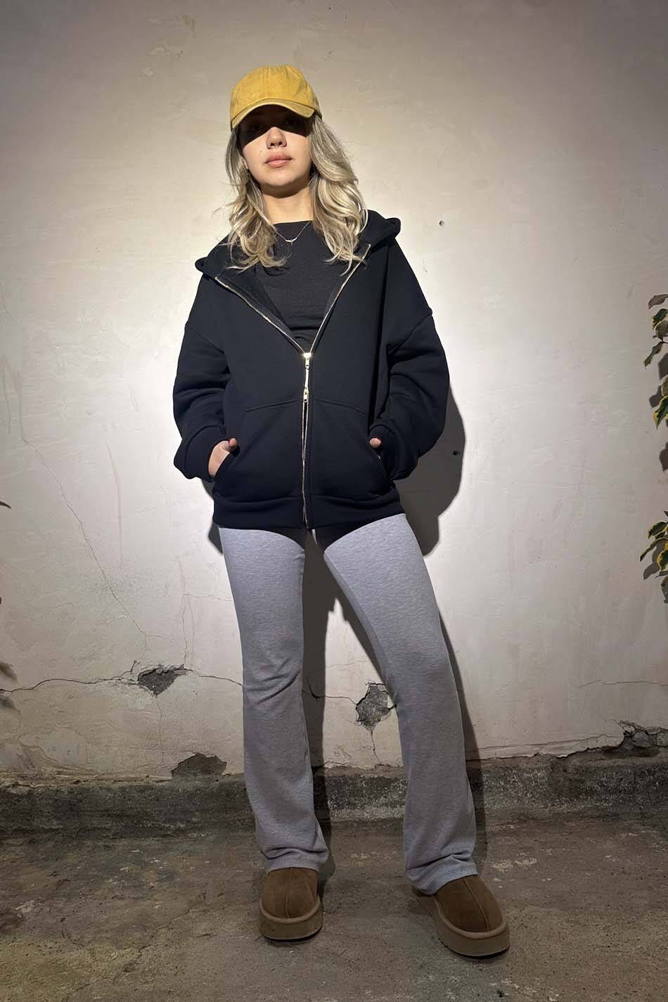 Siyah Heavyweight (550GSM) Oversize Boxy Fit Zip Hoodie V2 - 9