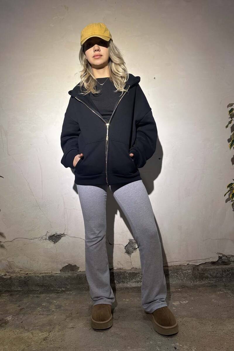 Siyah Heavyweight (550GSM) Oversize Boxy Fit Zip Hoodie V2 - 9