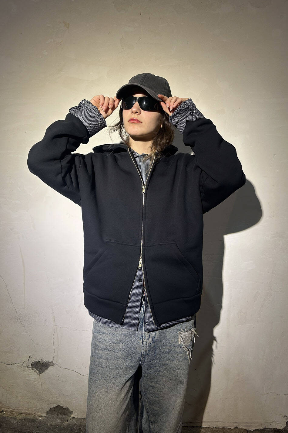 Siyah Heavyweight (550GSM) Oversize Boxy Fit Zip Hoodie V2 - 7