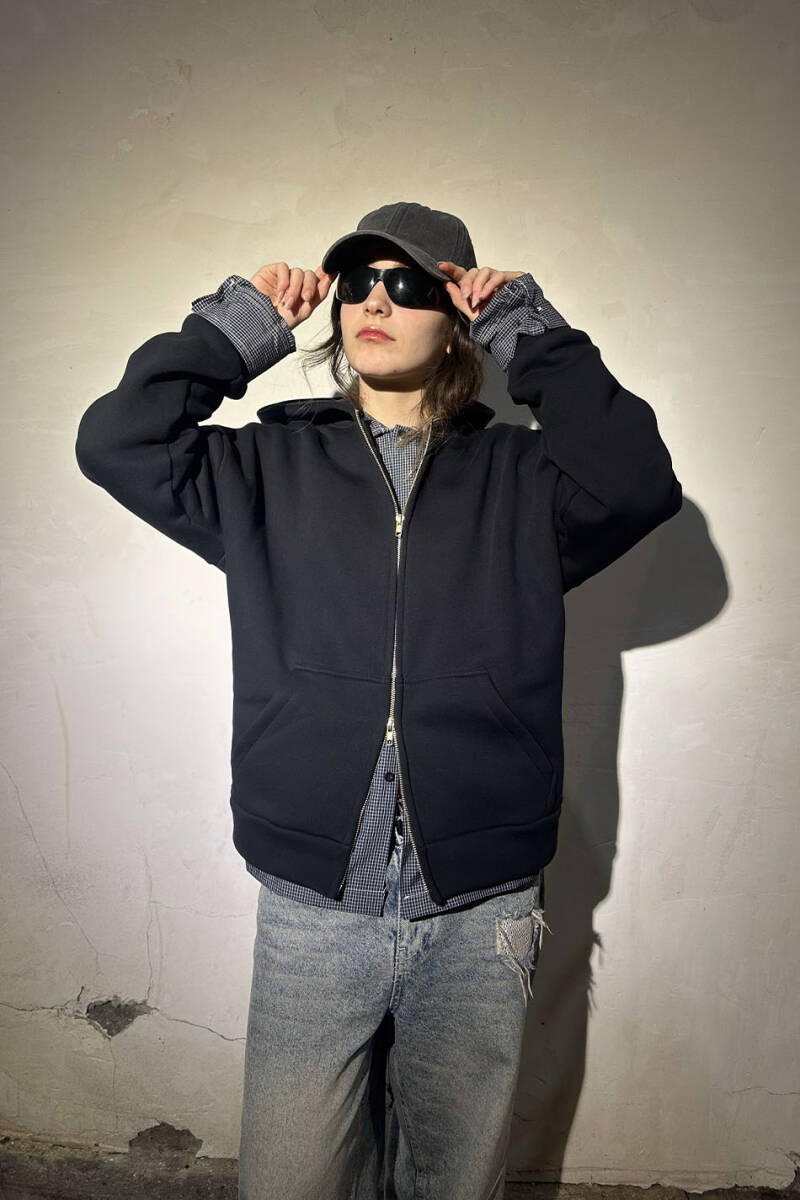 Siyah Heavyweight (550GSM) Oversize Boxy Fit Zip Hoodie V2 - 7