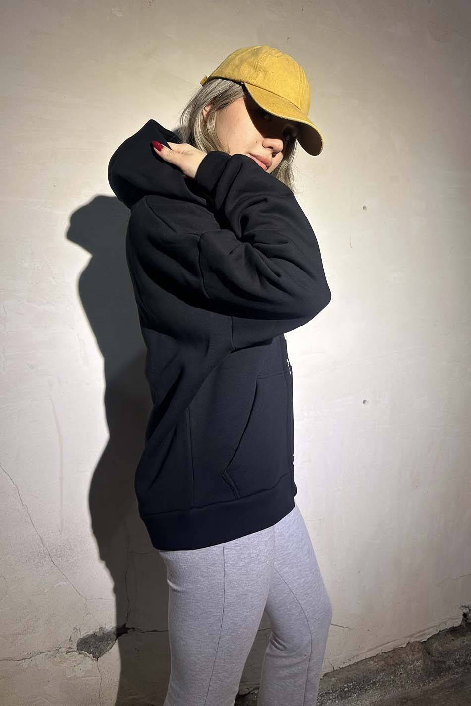 Siyah Heavyweight (550GSM) Oversize Boxy Fit Zip Hoodie V2 - 11
