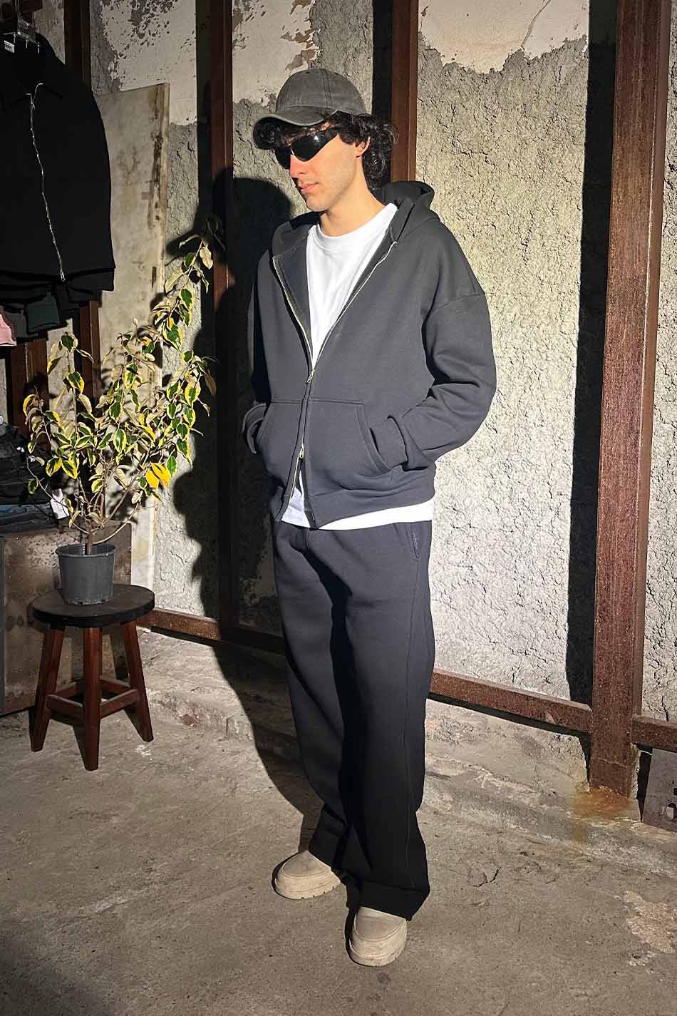 Siyah Heavyweight (550GSM) Oversize Boxy Fit Zip Hoodie V2 - 4